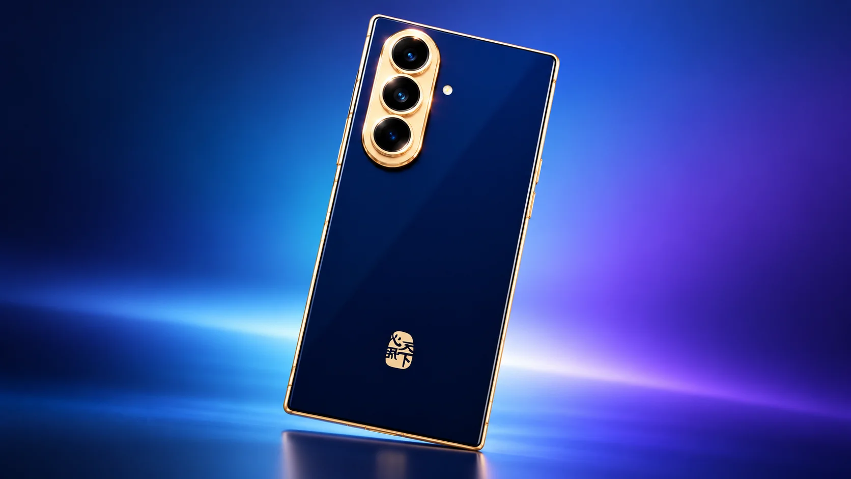 Smartphone Luxuoso Azul com Detalhes Dourados