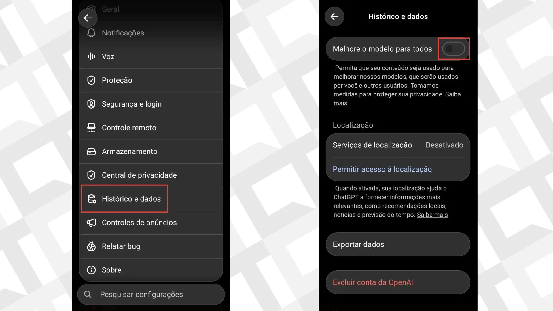 desativar treinamento ChatGPT
